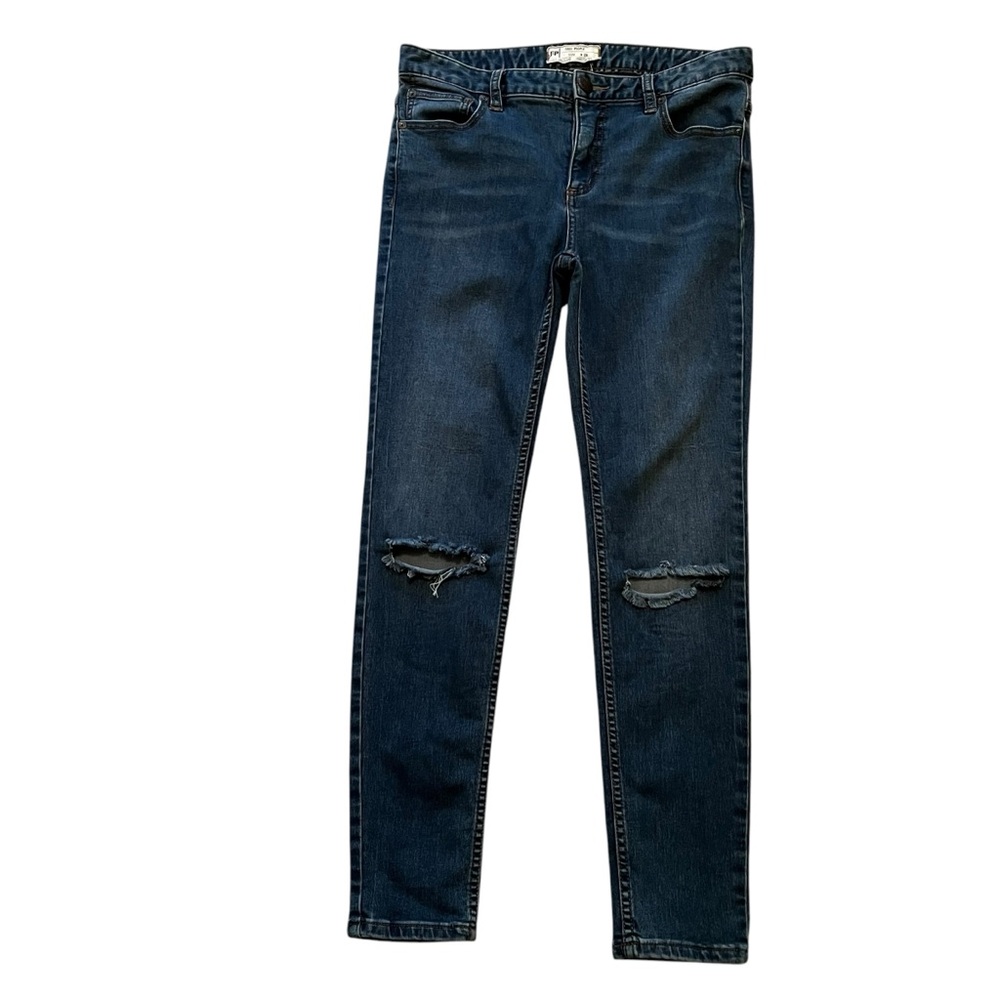 Free People Blue Stretch Cotton Distressed Skinny Jeans 28